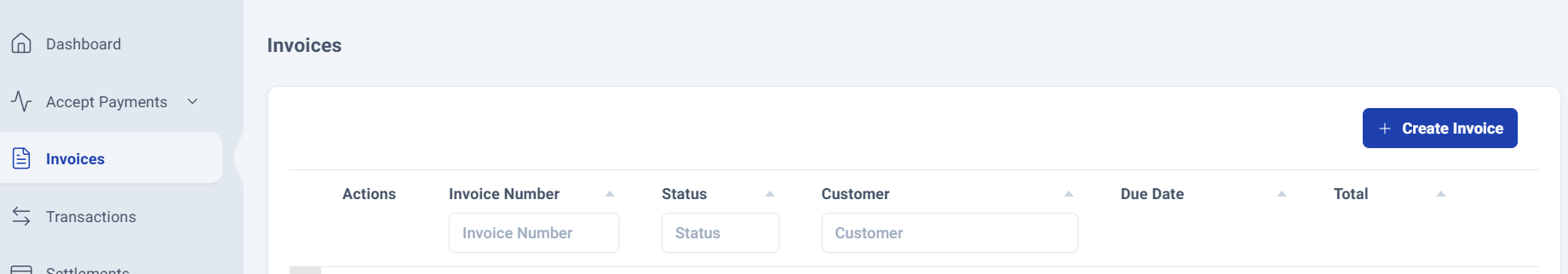 Button +Create Invoice
