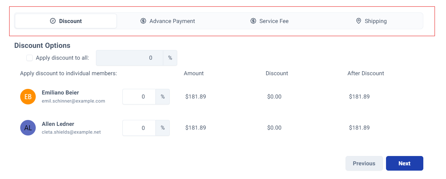 Payment adjustment options