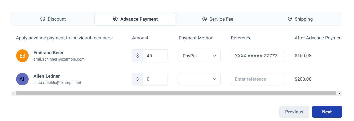 Advance payment configuration