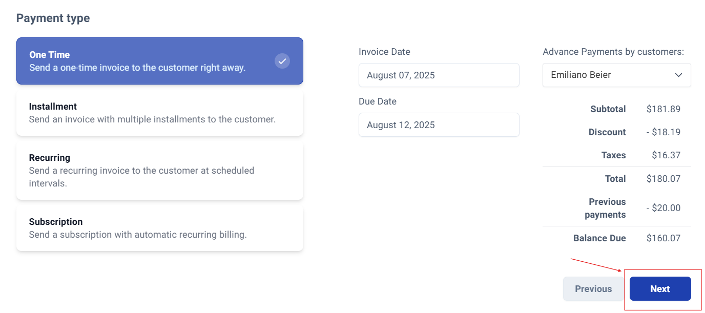 Next button to final review