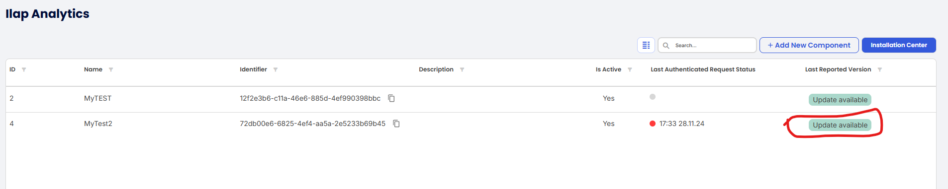 Installation Center - Update available