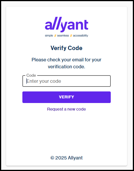 Screenshot of the Verify Code screen where users enter their multifactor authentication code. 