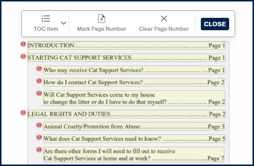 Screenshot showing the TOC Item levels. 