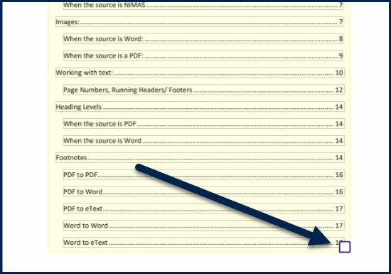 A TOC container is shown in the page view of CL Online.  At the lower right corner of the container, the checkbox to select is highlighted. 