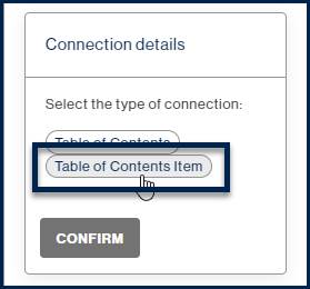 Screenshot of the "Connection details" with "Table of Contents Item" highlighted. 