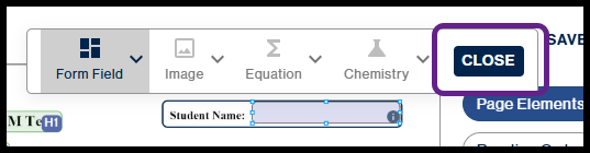 The inline toolbox displaying the Close button. 