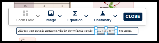 In the "Edit Inline" mode, the mathematical equation is highlighted with selection handles, allowing you to isolate and specifically tag it using the Equation tool in the floating toolbar.