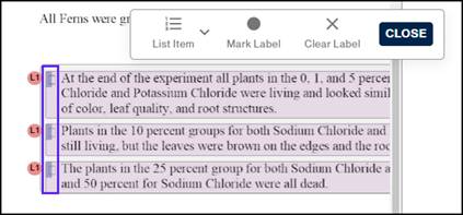 The List container menu open showing the three highlighted bullet points of the list.  