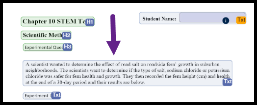 The text container holding the paragraph displayed, which is directly under the H3 container for Experimental Question.  
