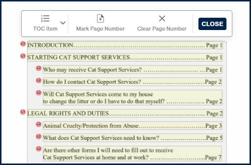 Screenshot showing the TOC Item levels. 