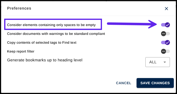 Screenshot showing the slider turned on to clean up empty spaces. 