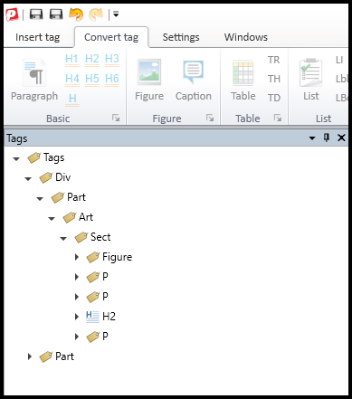 Screenshot of the Tags tree with tags nested inside various grouping tags. 