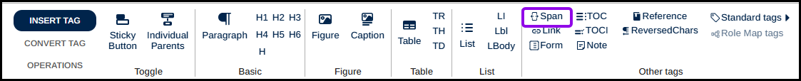 The button to create a Span tag in the Insert tag tab in the ribbon.  