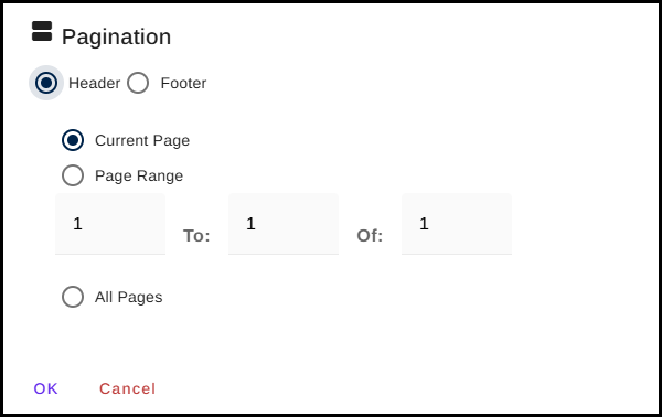 The pagination dialog window.  