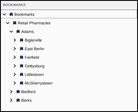 Screenshot of the bookmarks as described in the preceding list item. 