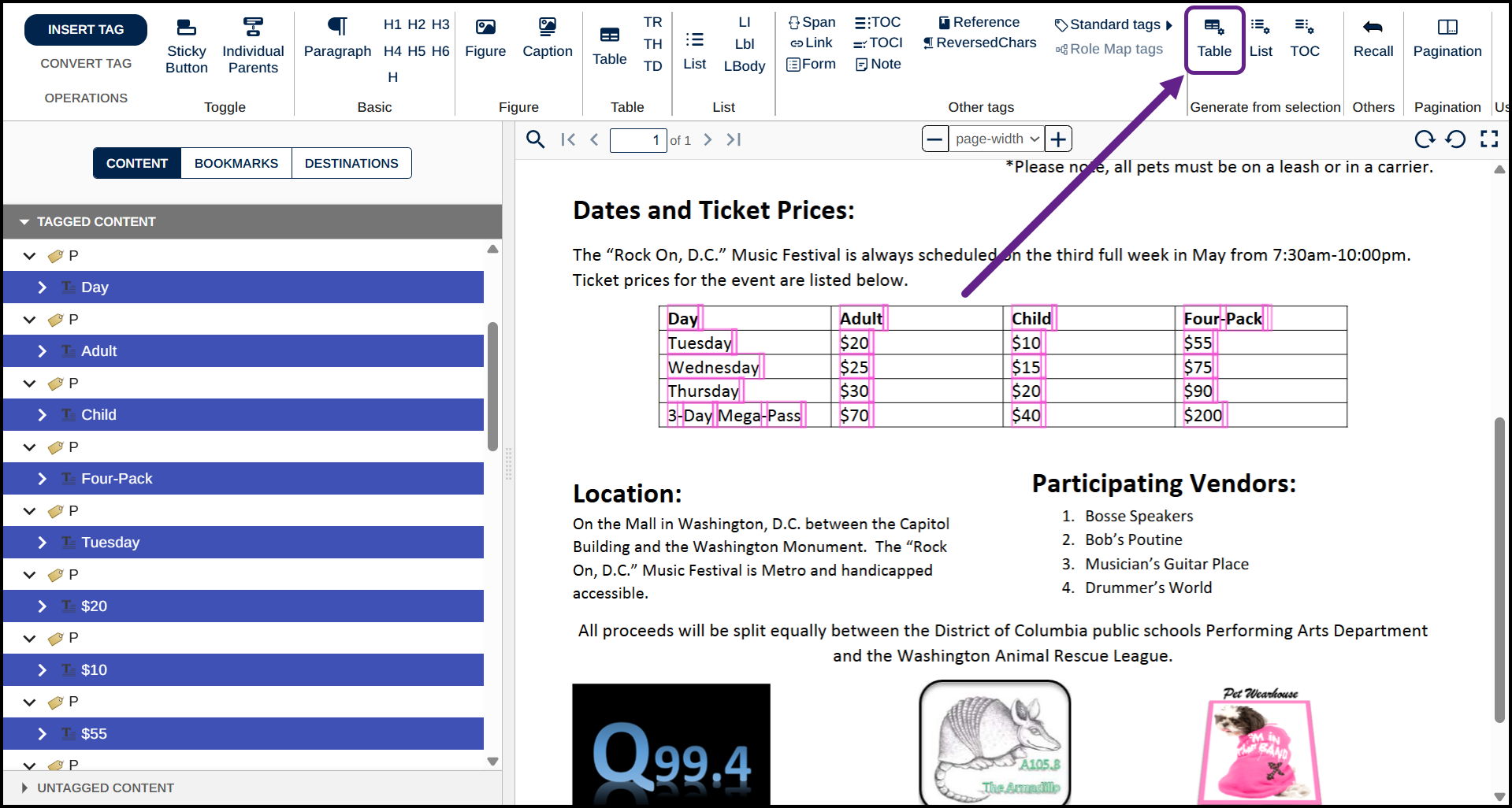 A table is highlighted in the physical view and the Generate Table button is identified in the ribbon.  