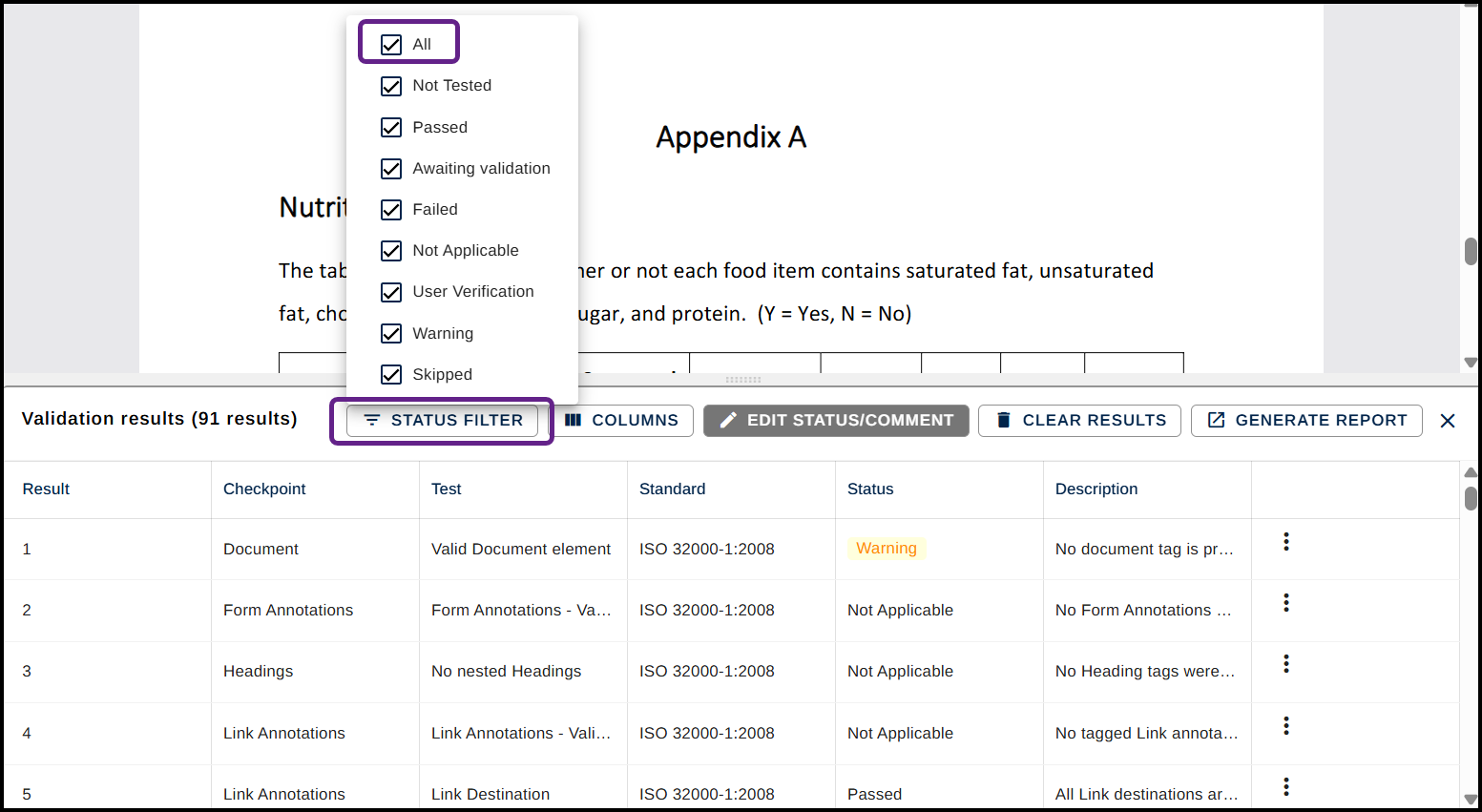 The "Filter by" menu is open and the "All" checkbox is selected.