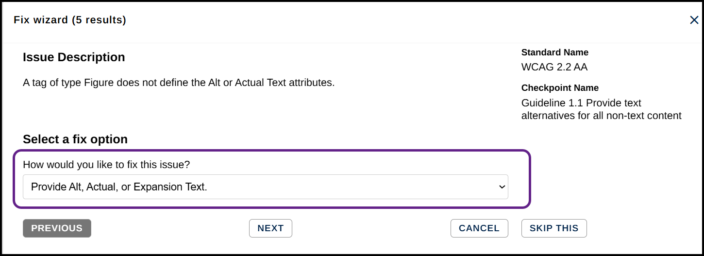 The Fix Wizard for the first failure in the document.  