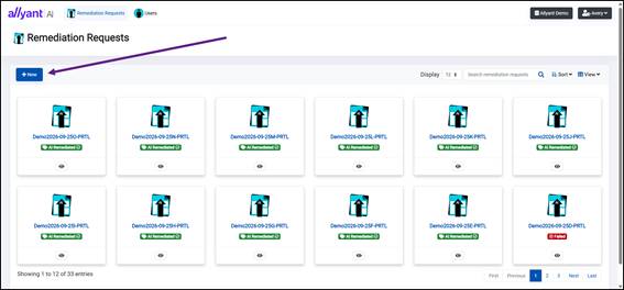 Screenshot of the remedation request screen ands the new button highlighted.
