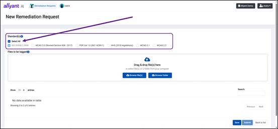 screenshot showing where and how to select standards for auto remediation 