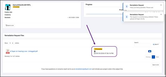 Process status showing while remediation of files is happening.  