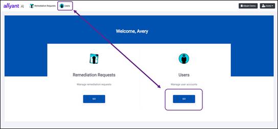screenshot of welcome page with user button highlighted