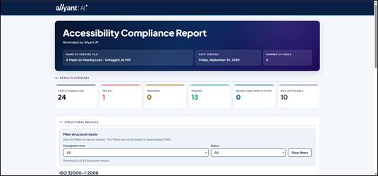 screenshot of the accessibility compliance report