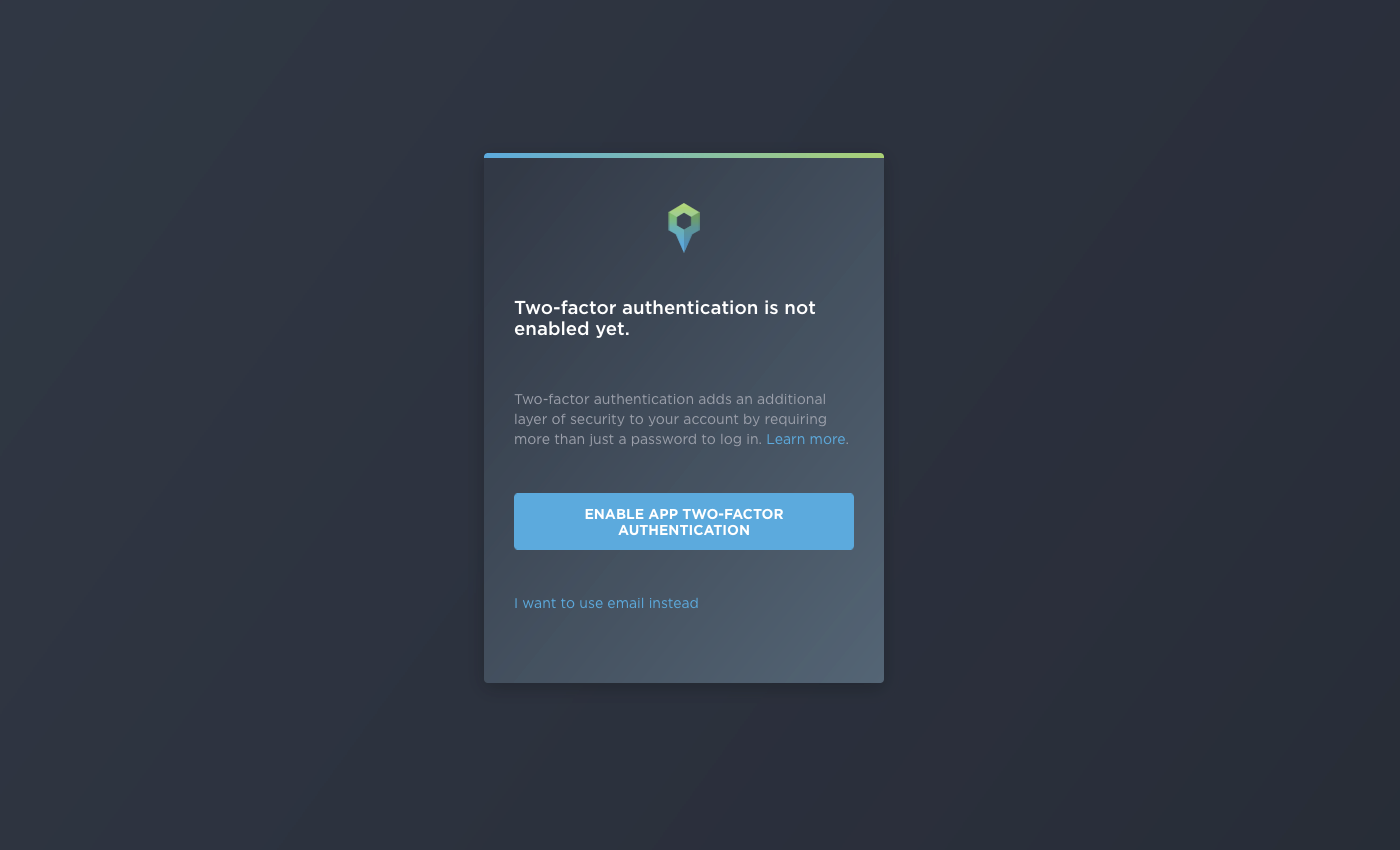 A screenshot which starts the 2FA journey