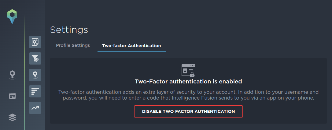 A screenshot which shows the 'Two-Factor authentication is enabled' message
