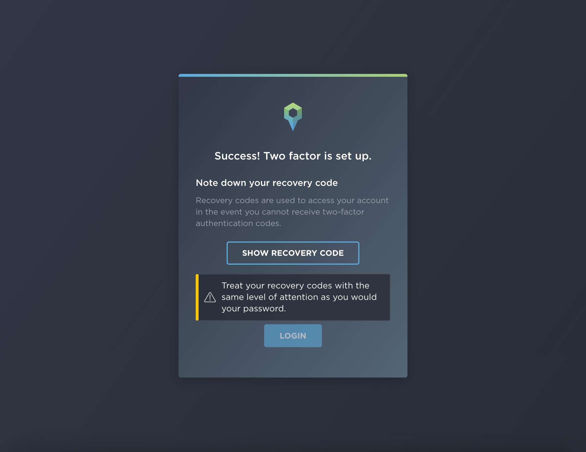 A screenshot which shows what your recovery code will look like on the page