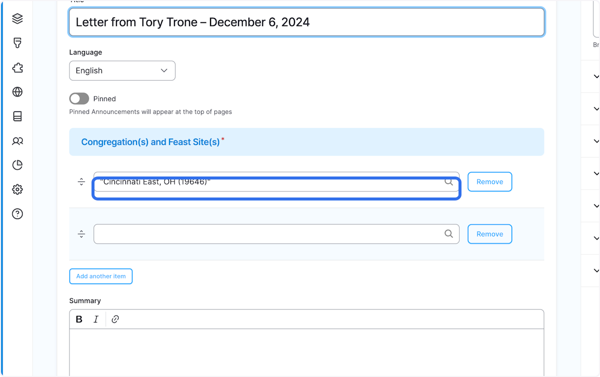 You can add additional Congregations to your pastor letter. Each congregation will receive the letter in their weekly friday email digest.