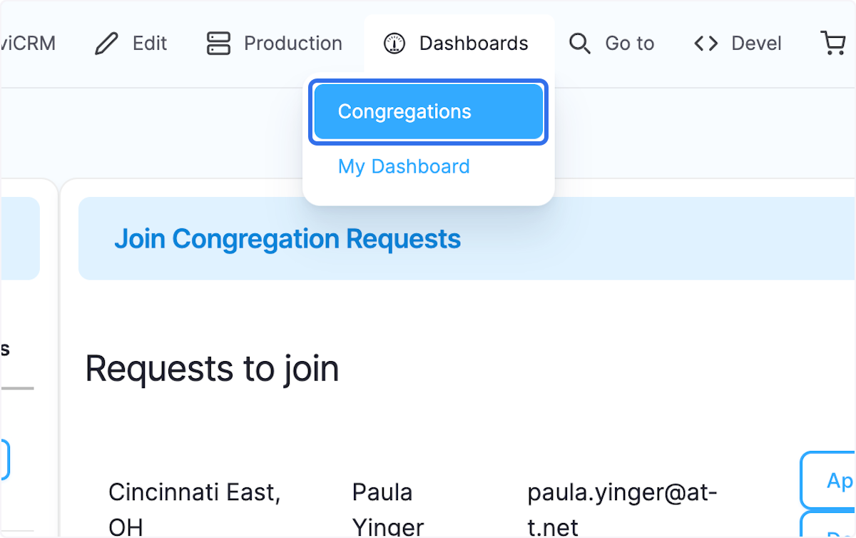 Head to the Congregations Dashboard