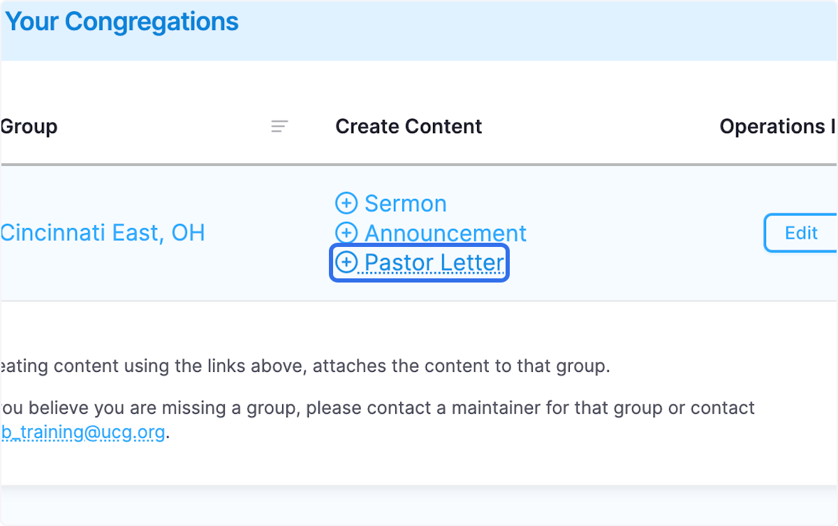 Click on Pastor Letter next to your list of congregations
