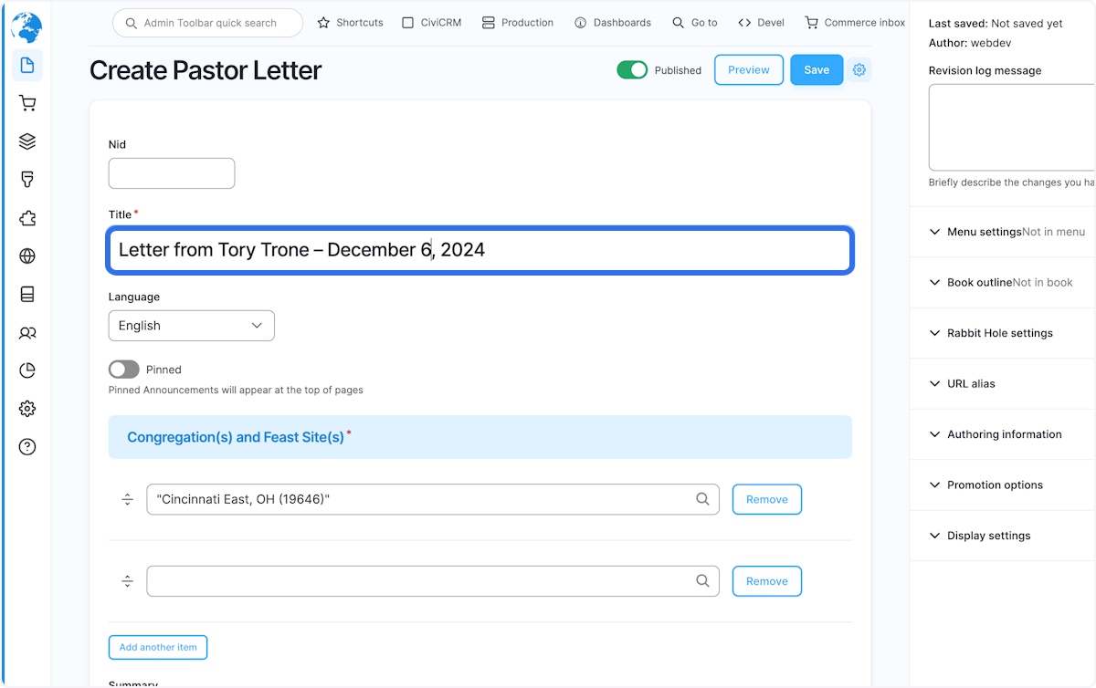 The title field will have some pre-filled information including your name and date. Feel free to change the title to whatever you like.