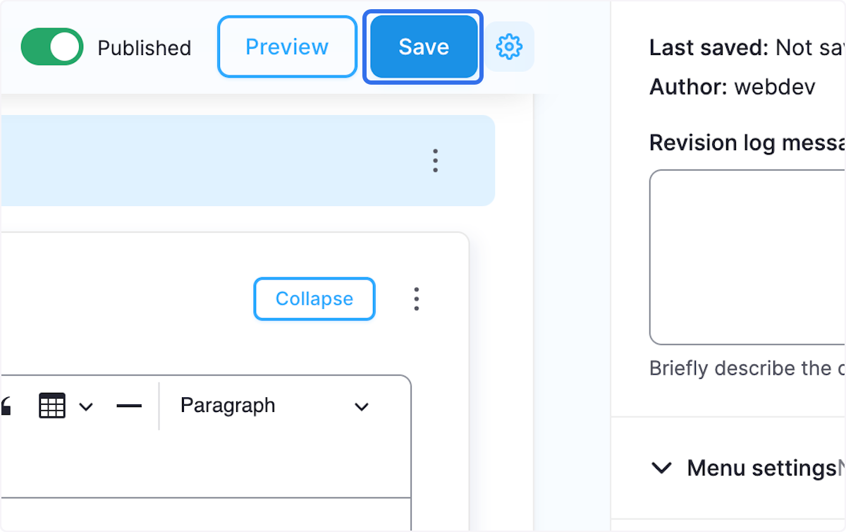 Click on Save at the top of the page.