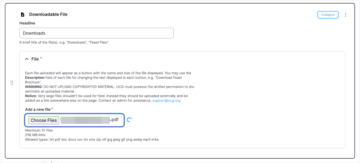 Select your file from file upload menu and click "Upload"