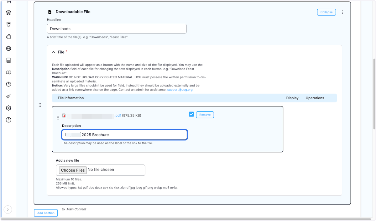 Give the file a name like "[Feast site name] Feast Brochure 2025"