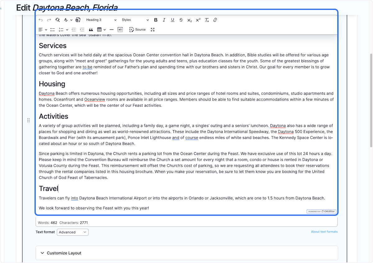 Click on Rich Text Editor Editing to make your changes