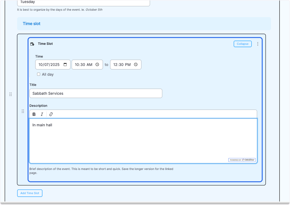 The time slot should look like this.