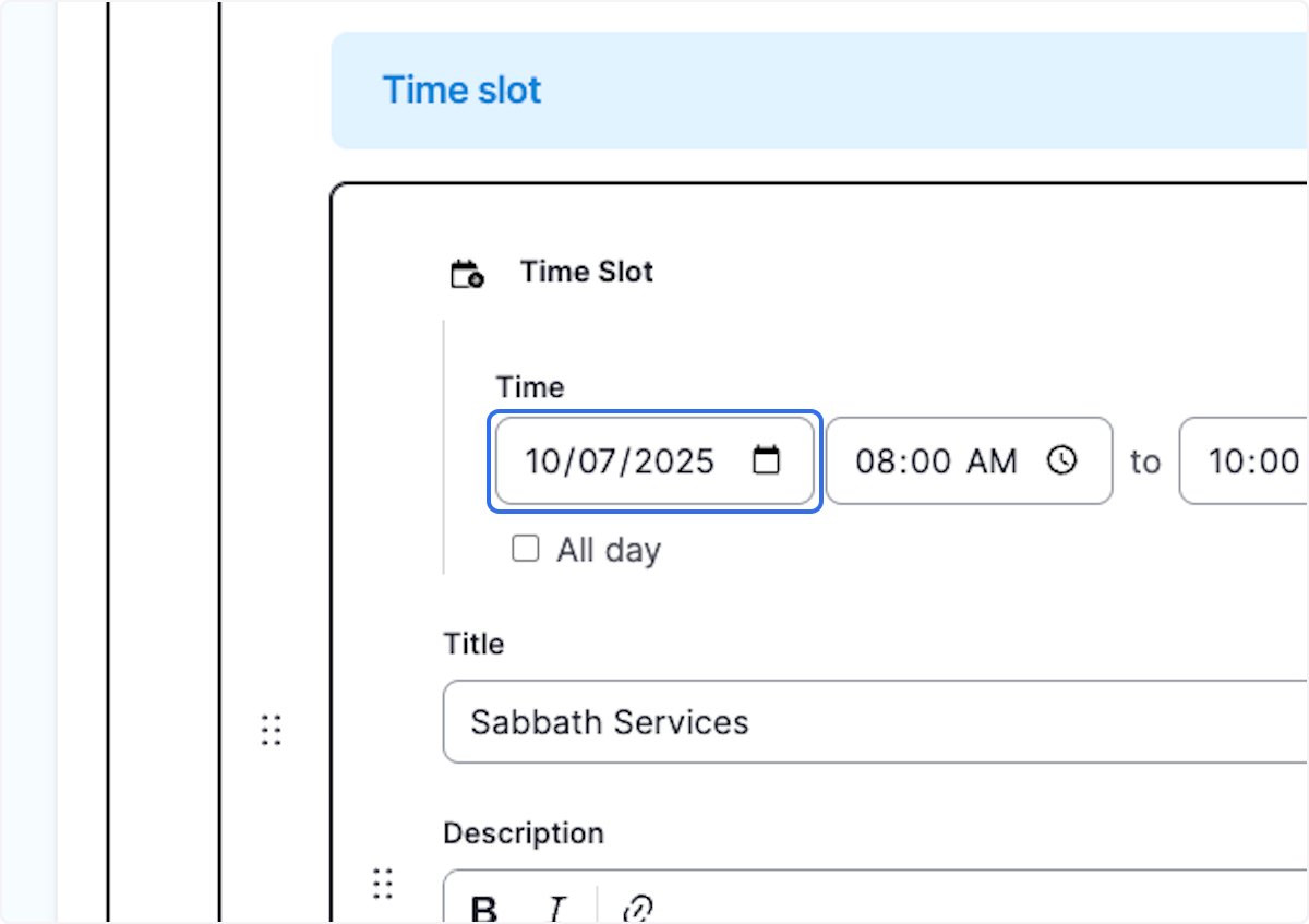 Give the time slot a time and date.