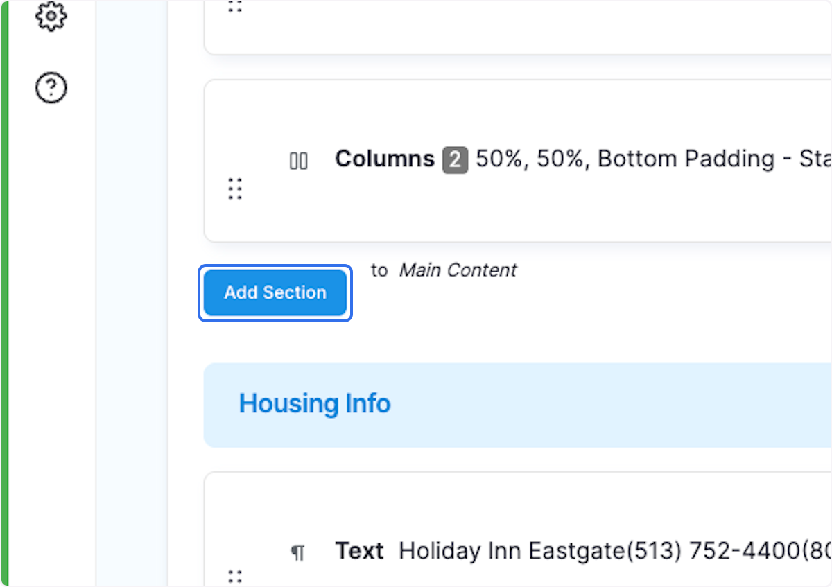 Click on Add Section in the Main Content area