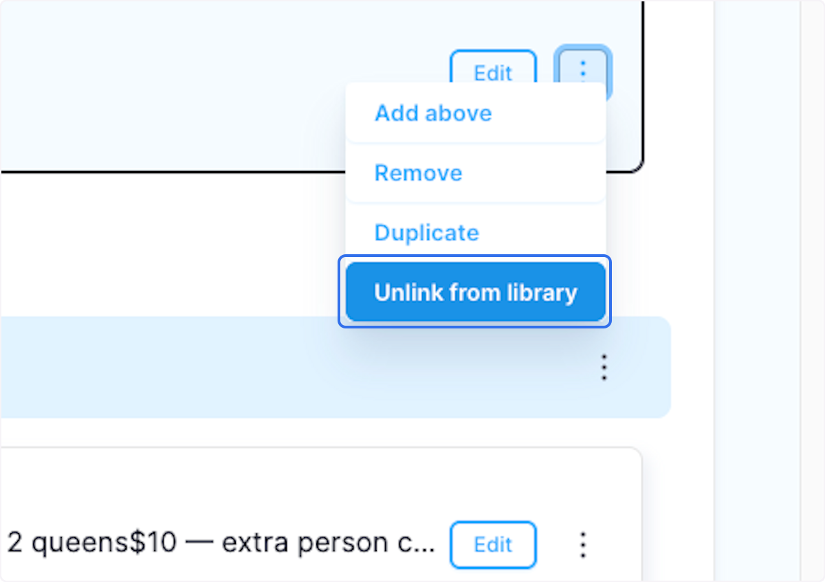 Click on Unlink from library. This will unpackage the template and allow you to edit on your Feast site page.