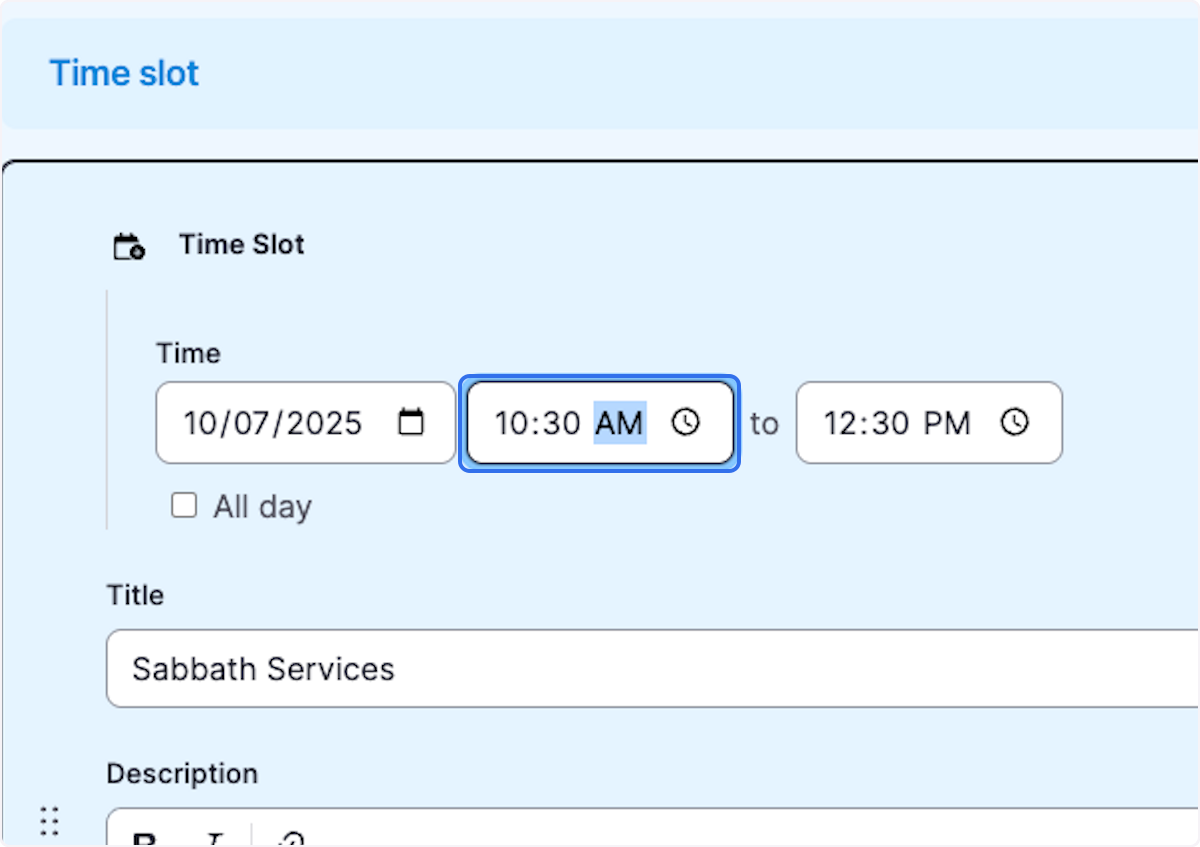 Example: Type "10:30"