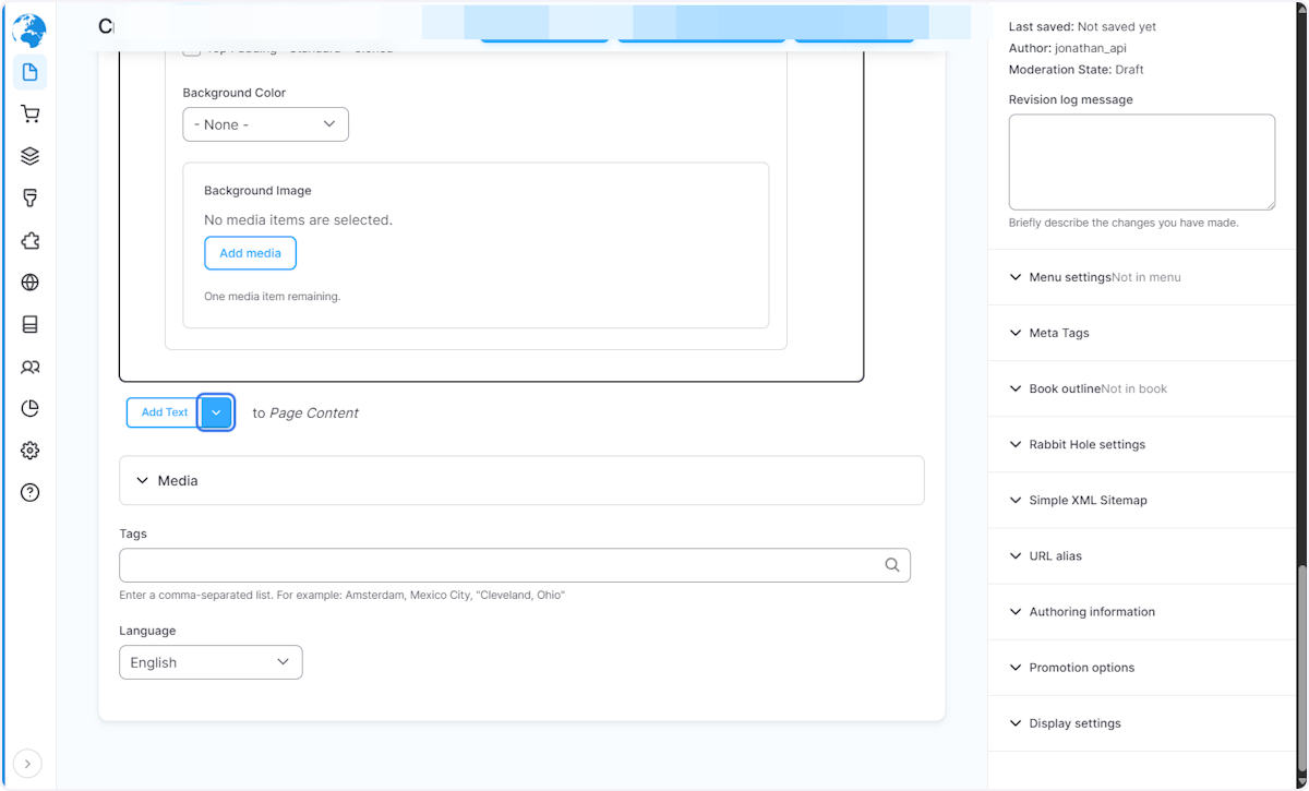 If you would like to add images between text paragraphs, use this drop down and choose one of the following options.