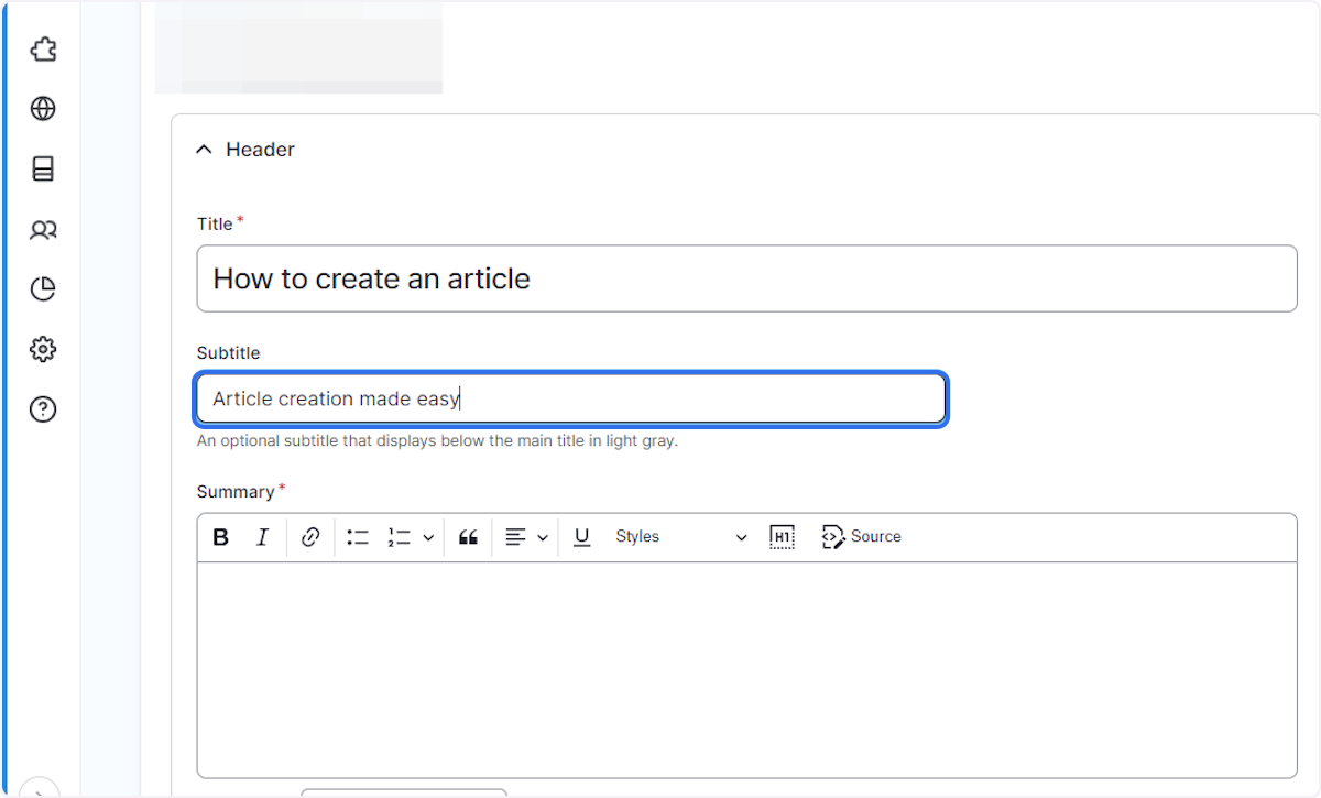 Add a Title, Subtitle (optional), and Summary