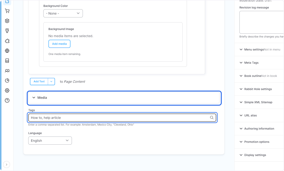 Add audio, attachments, or tags relevant to your article.