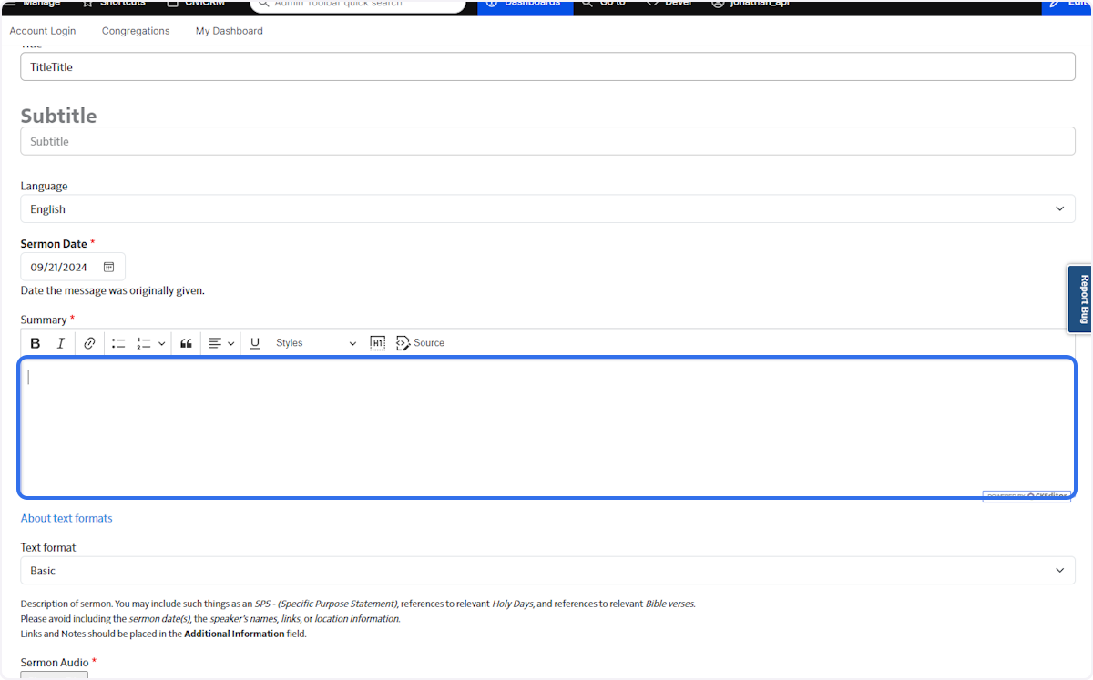 Enter a brief summary of the Sermon.