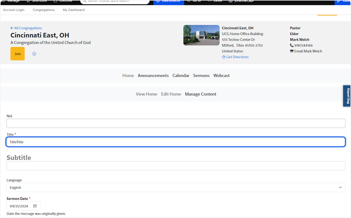 Add a title, Subtitle, and Sermon Date