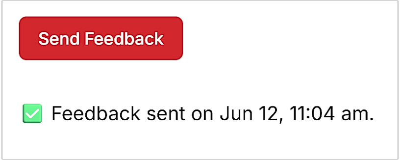 Screenshot of the "feedback sent" message after submitting feedback in the App.