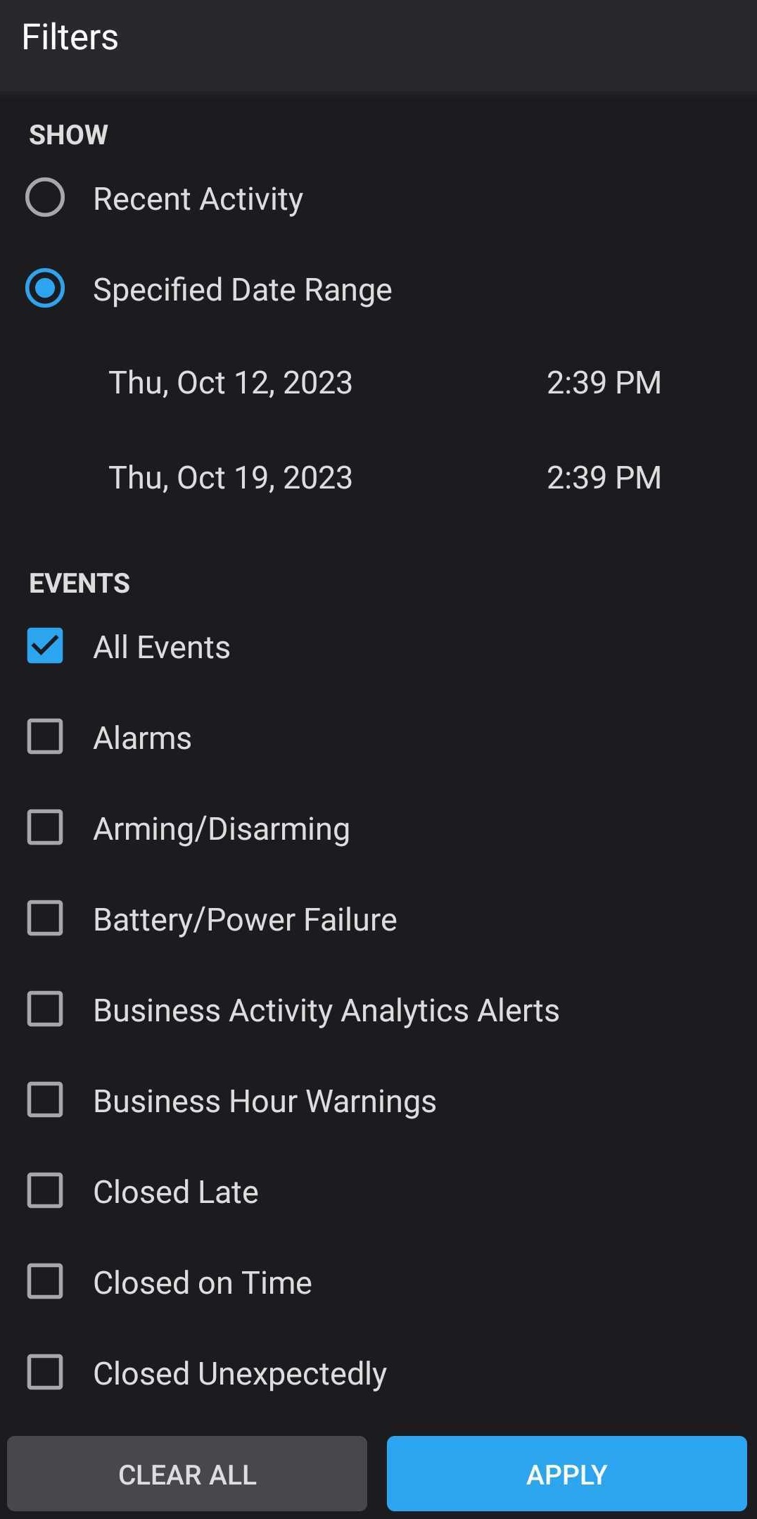 Smart view timeline filter using the app